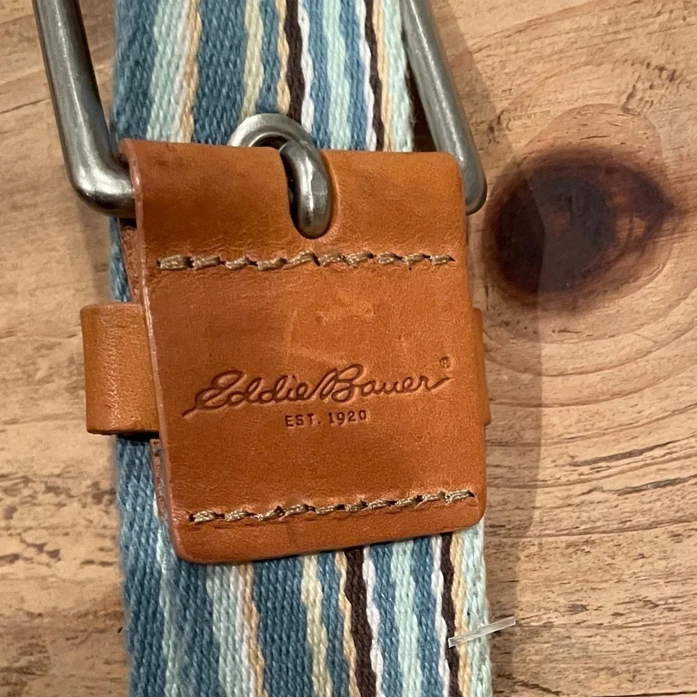 Eddie Bauer Leather Multicolored Canvas Striped Belt Unisex Preppy Business  XL